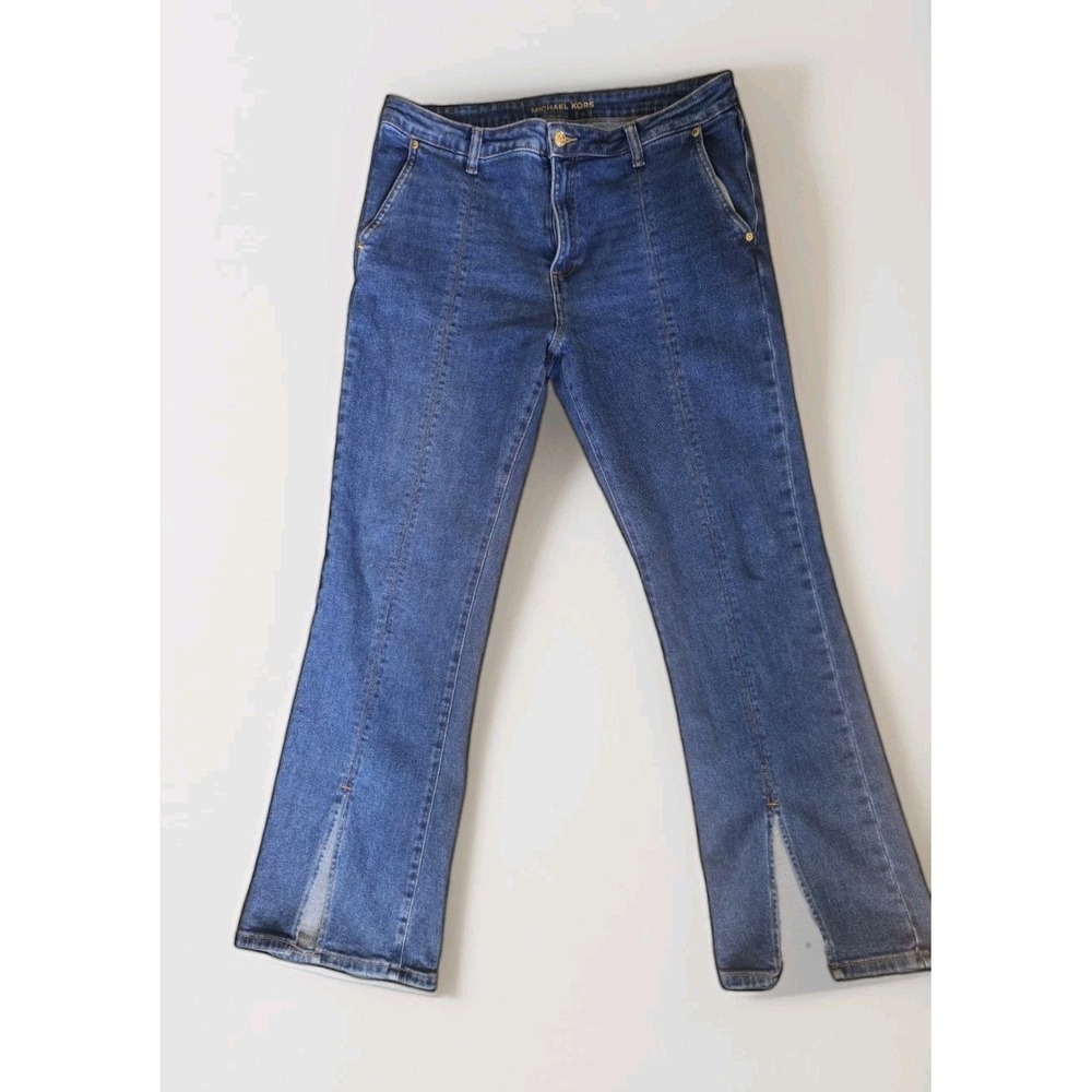 Michael Kors Jeans 14 High Rise Front Seam Split Hem Straight Stretch Denim - Picture 2 of 13